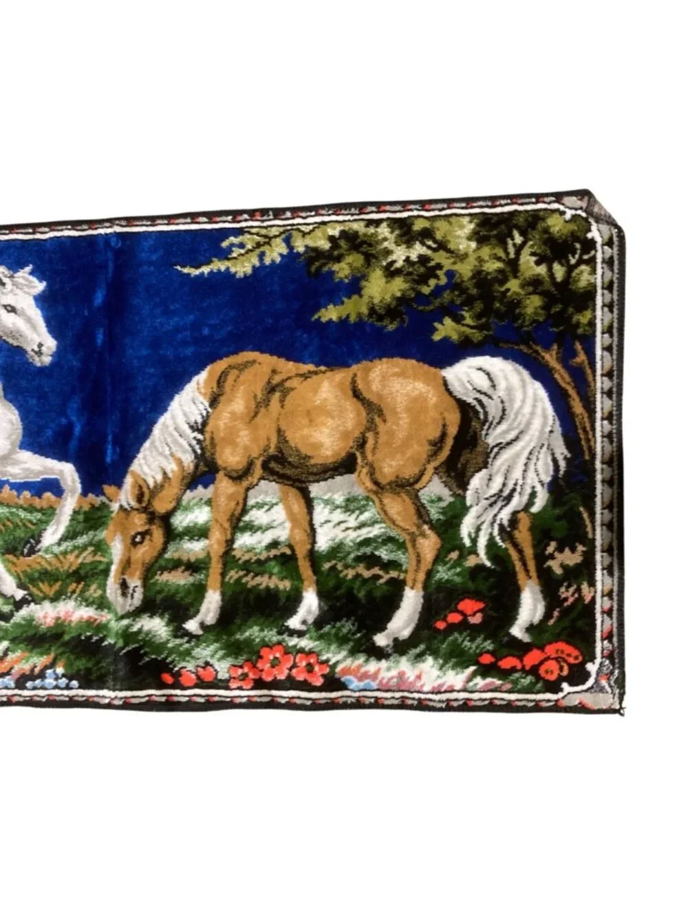Vintage Italian Made Velvet Horse Tapestry Rug Or Wall Decor 38